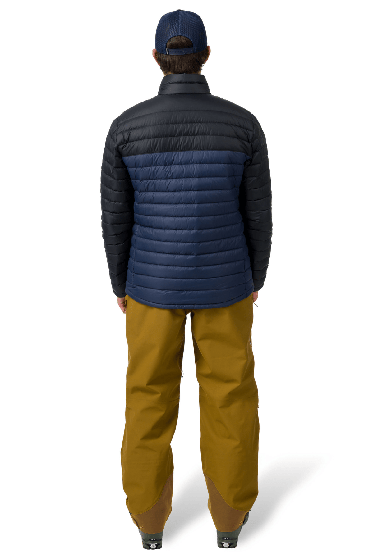 Men's technical ski pants with reinforced cuffs, shown from behind on a model.