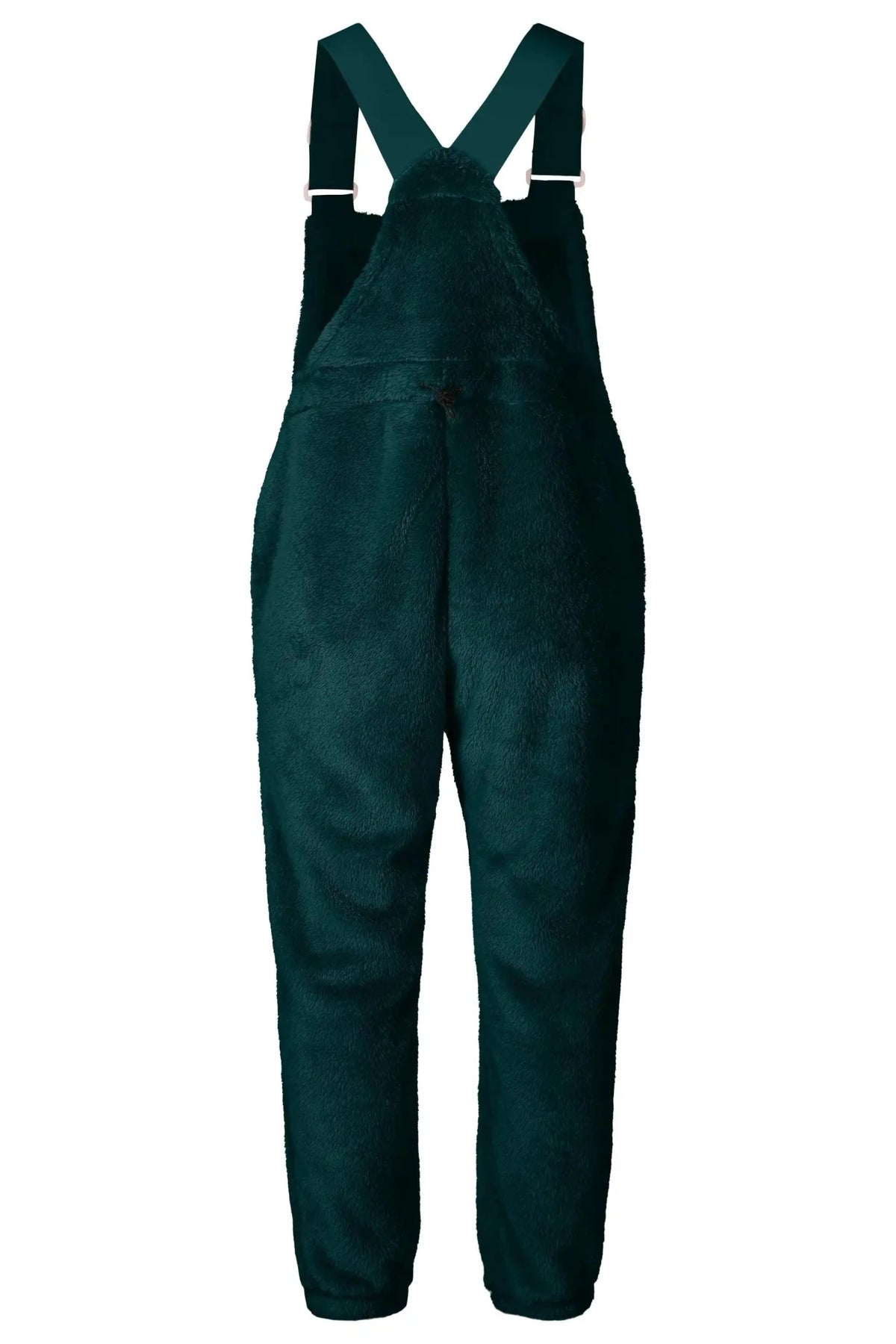 Women's fleece bib overall with adjustable straps and relaxed fit tapered legs