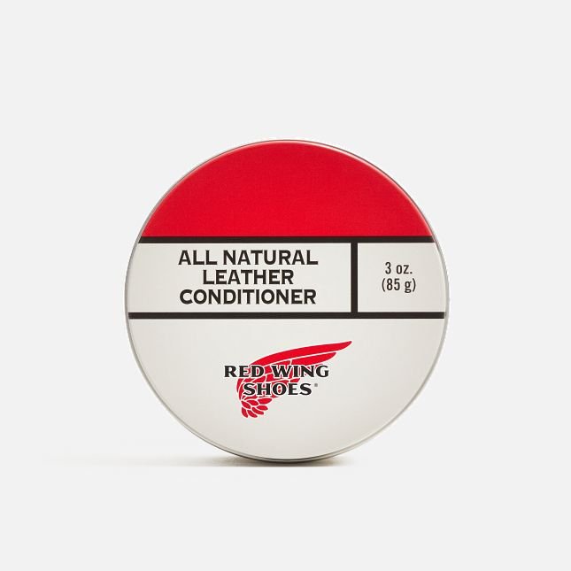 All natural leather conditioner tin, 3 oz, Red Wing Shoes logo on front, white background