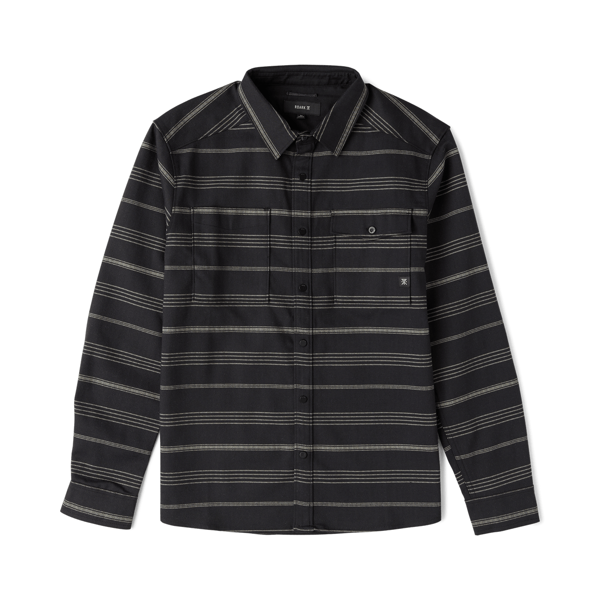 Roark Diablo long sleeve button-up shirt with horizontal stripes and chest pocket