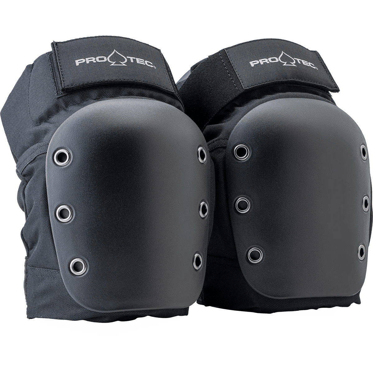 Pro-Tec black street knee pads pair with hard cap and velcro strap