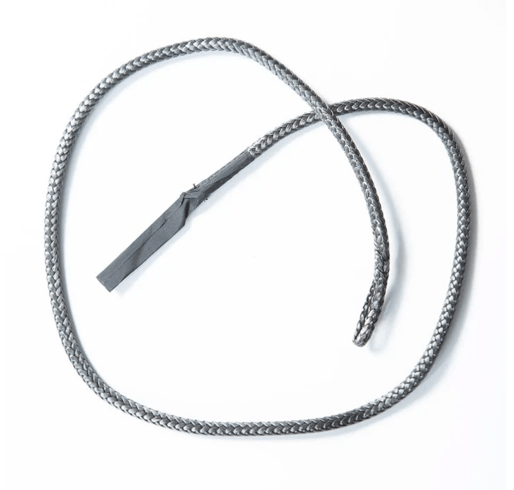 Gray braided replacement lace for snowboard or skate boots on white background