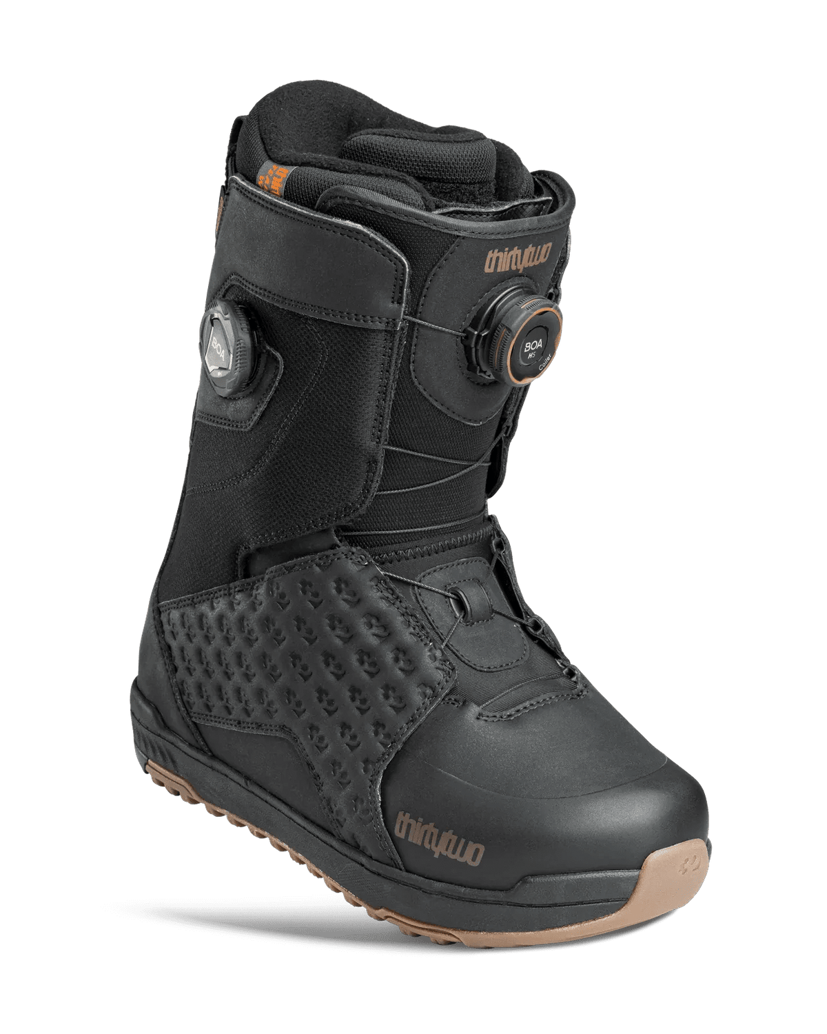 ThirtyTwo Men's Lashed Double BOA black snowboard boot with gum rubber sole