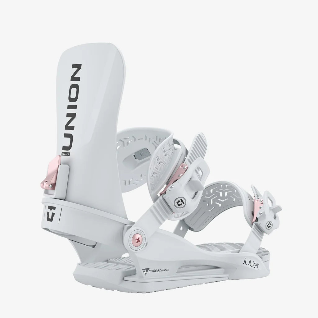 Union Juliet women's snowboard binding in white and rose gold accents
