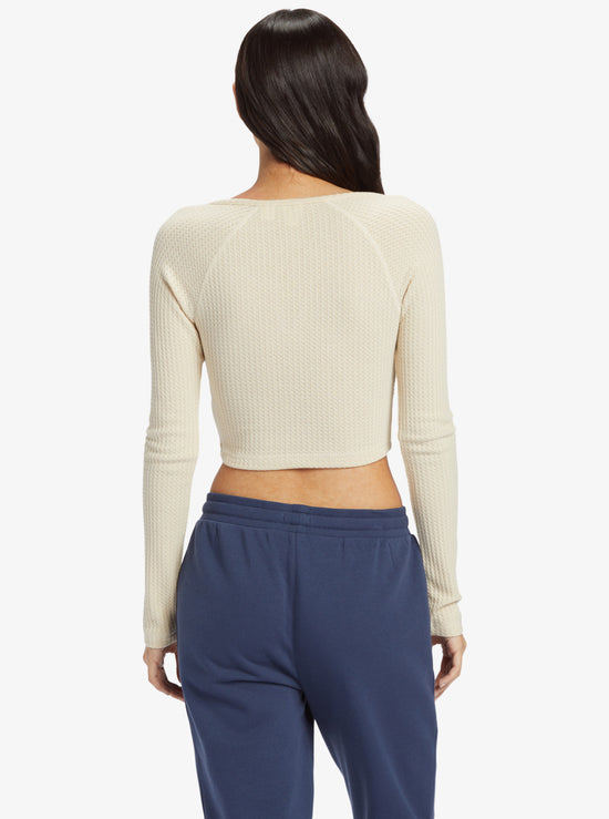 Roxy Cropped Long Sleeve Waffle Top Solid - Tapioca 