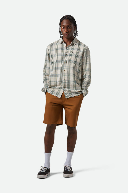 Brixton Charter Linen Blend L/S Woven - Off White/Ivy Green Plaid