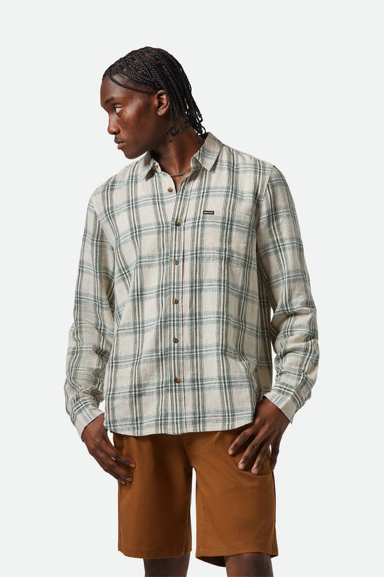Brixton Charter Linen Blend L/S Woven - Off White/Ivy Green Plaid