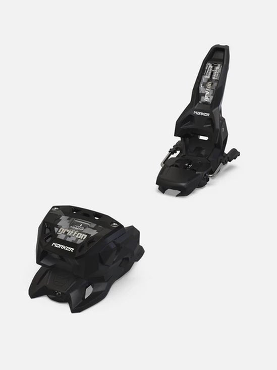 Marker Griffon 13 MN black ski bindings showing toe and heel pieces separately