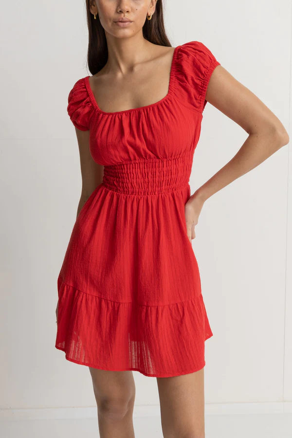 Rhythm Raya Cap Sleeve Mini Dress - Red Sand