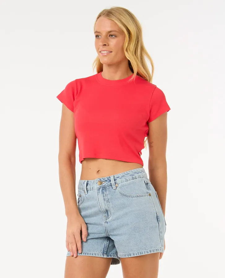 Rip Curl Classic Ribbed Tee - Hibiscus Red