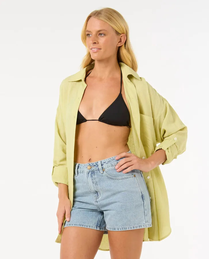 Rip Curl Premium Linen Long Sleeve Button Through Shirt - Sage