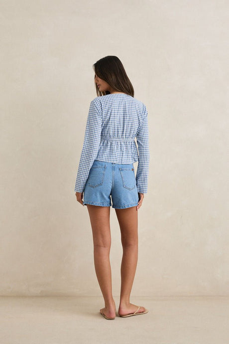 Rhythm Lola Check Tie Front Long Sleeve Top