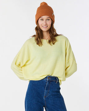 Rip Curl Emily oversized yellow crew neck sweater with drop shoulders