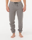 Men's grey heather fleece jogger pants with drawstring waist and ribbed cuffs