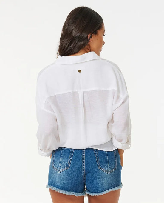 Rip Curl Premium Linen Long Sleeve Button Through Shirt - White