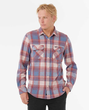 Rip Curl mens blue red plaid flannel long sleeve button-up shirt with chest pockets