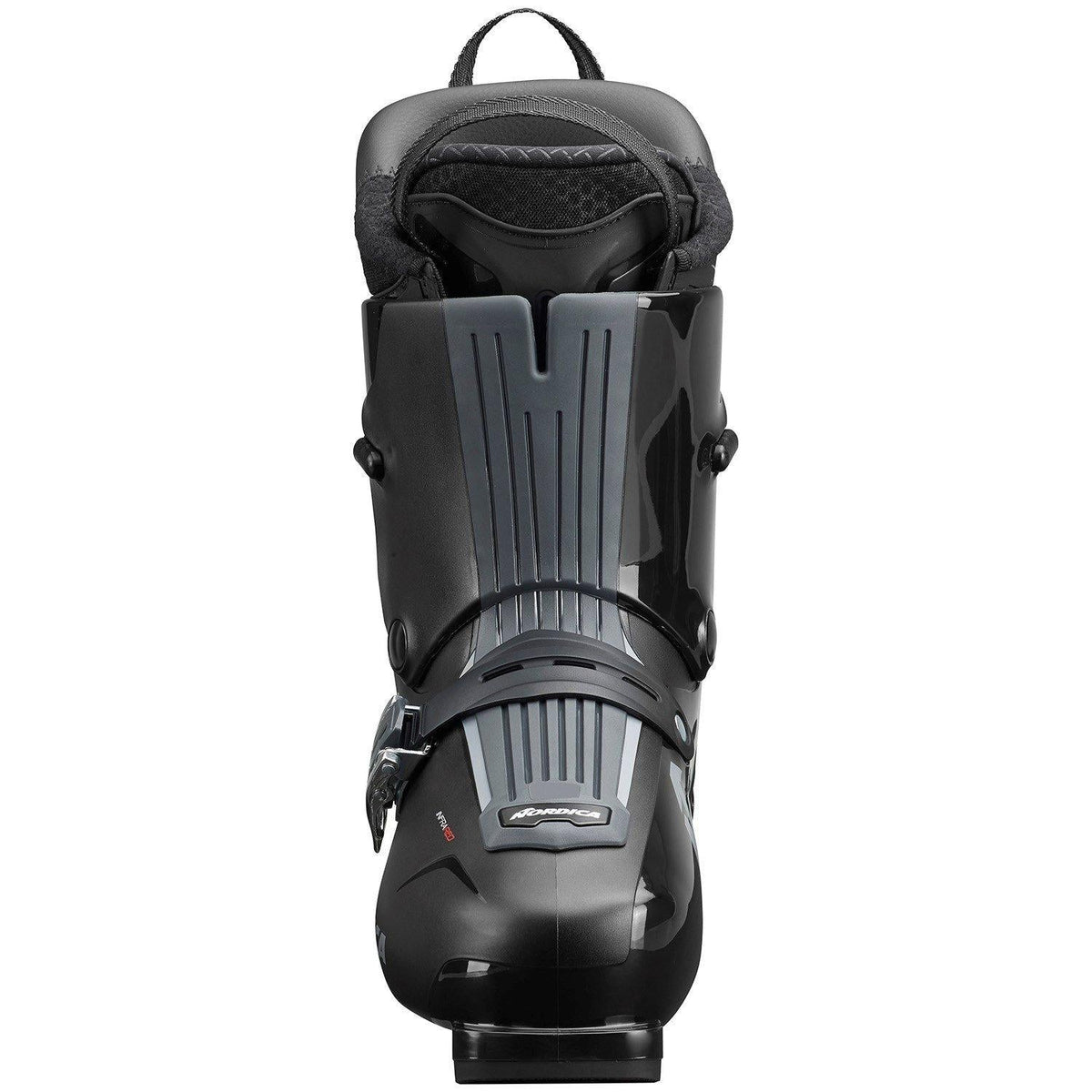 Nordica HF 110 alpine ski boot shown from front angle with buckle closure system