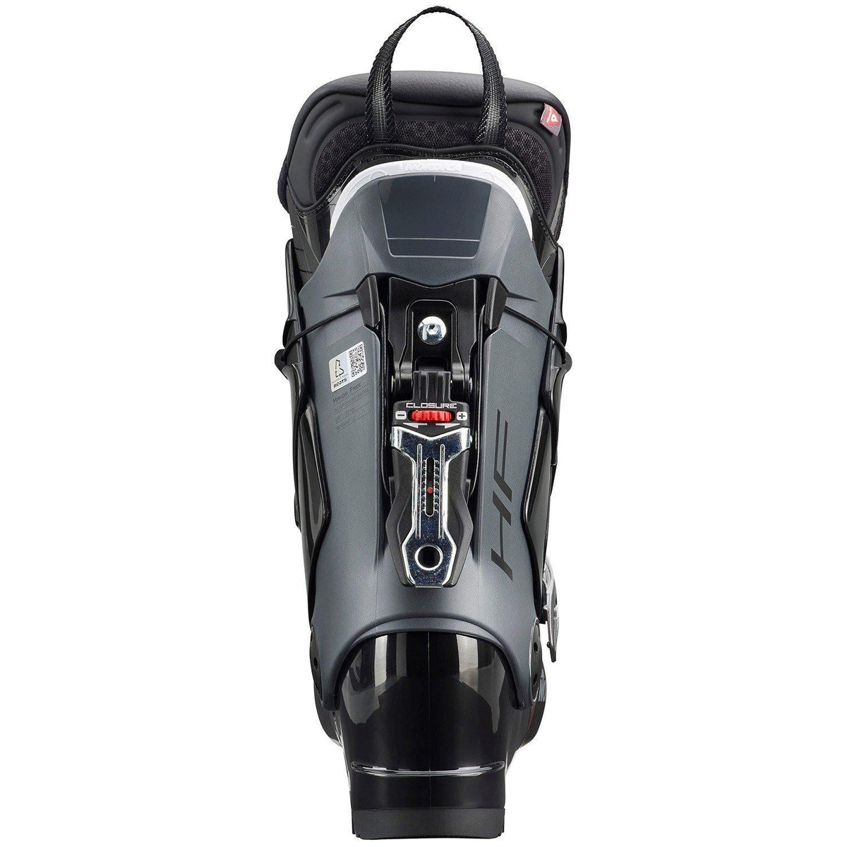 Nordica HF 110 alpine ski boot rear view showing closure system and buckle hardware