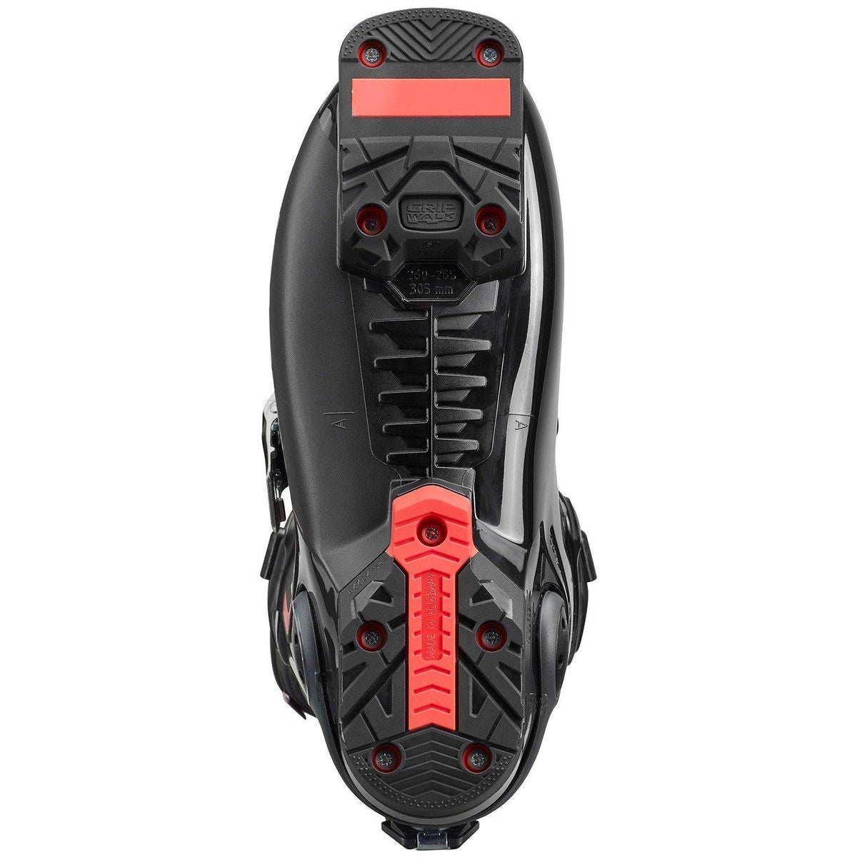 Bottom view of Nordica alpine ski boot showing GripWalk sole with textured tread pattern
