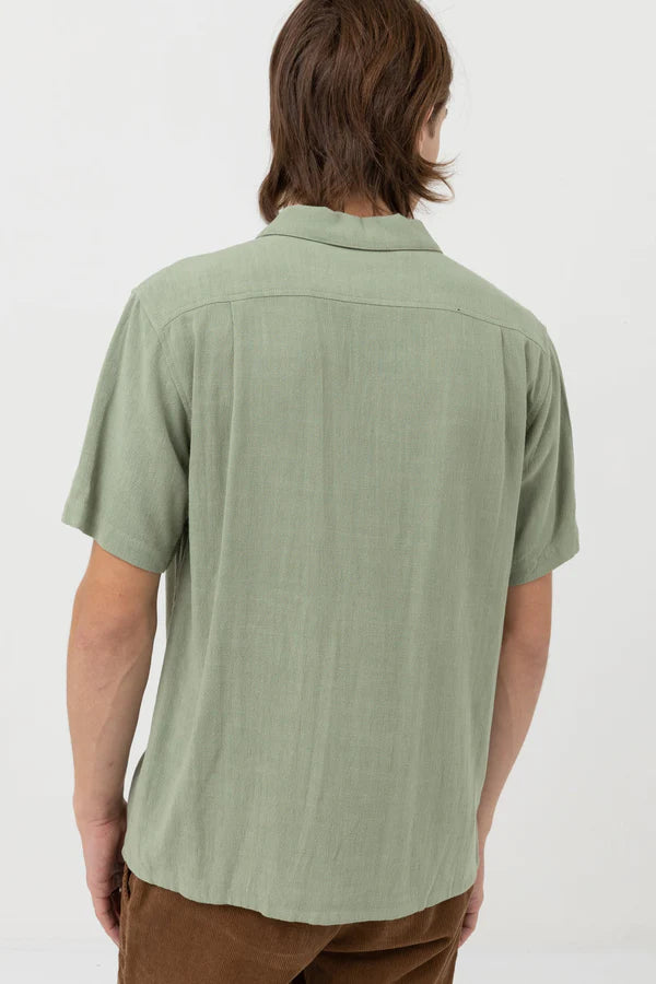Rhythm Textured Linen SS Shirt - Moss