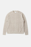 Mohair fisherman sweater, front view product shot in oatmeal