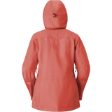 Norrona women's hooded Gore-Tex jacket shown from the back with side zip pockets