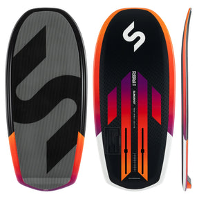 Slingshot Puddle Pumper V2 foil board in black orange purple and red three views