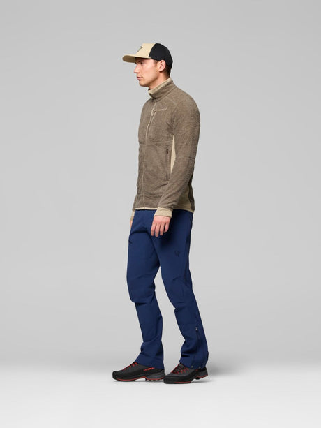 Men's full-zip fleece midlayer jacket with textured knit fabric and side panel accents