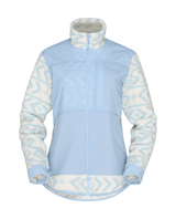 Women's zip-up hybrid fleece jacket with patterned sleeves and smooth body panels