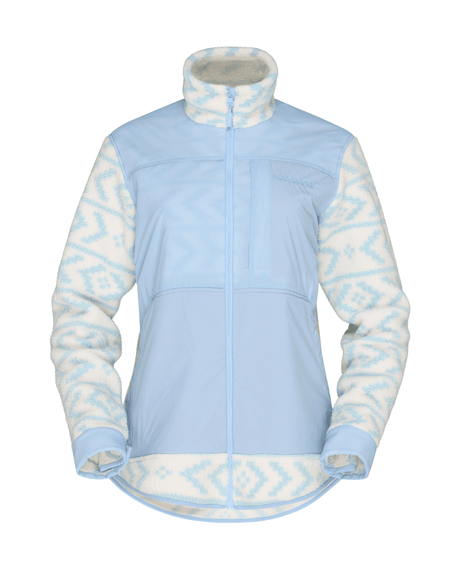 Women's zip-up hybrid fleece jacket with patterned sleeves and smooth body panels