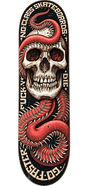 No Class Skateboards black deck with red snake wrapped around white skull graphic