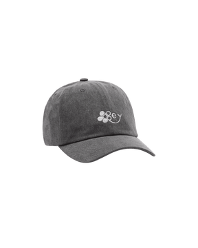 Charcoal grey washed twill strapback cap with white embroidered Obey flower logo
