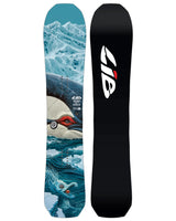 Lib Tech T. Rice Orca II snowboard showing orca and mountain graphic top sheet and black base