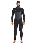 Men's black hooded full wetsuit with chest-zip and grey panel accents