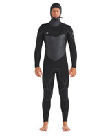 Men's black hooded full wetsuit with chest-zip and grey panel accents