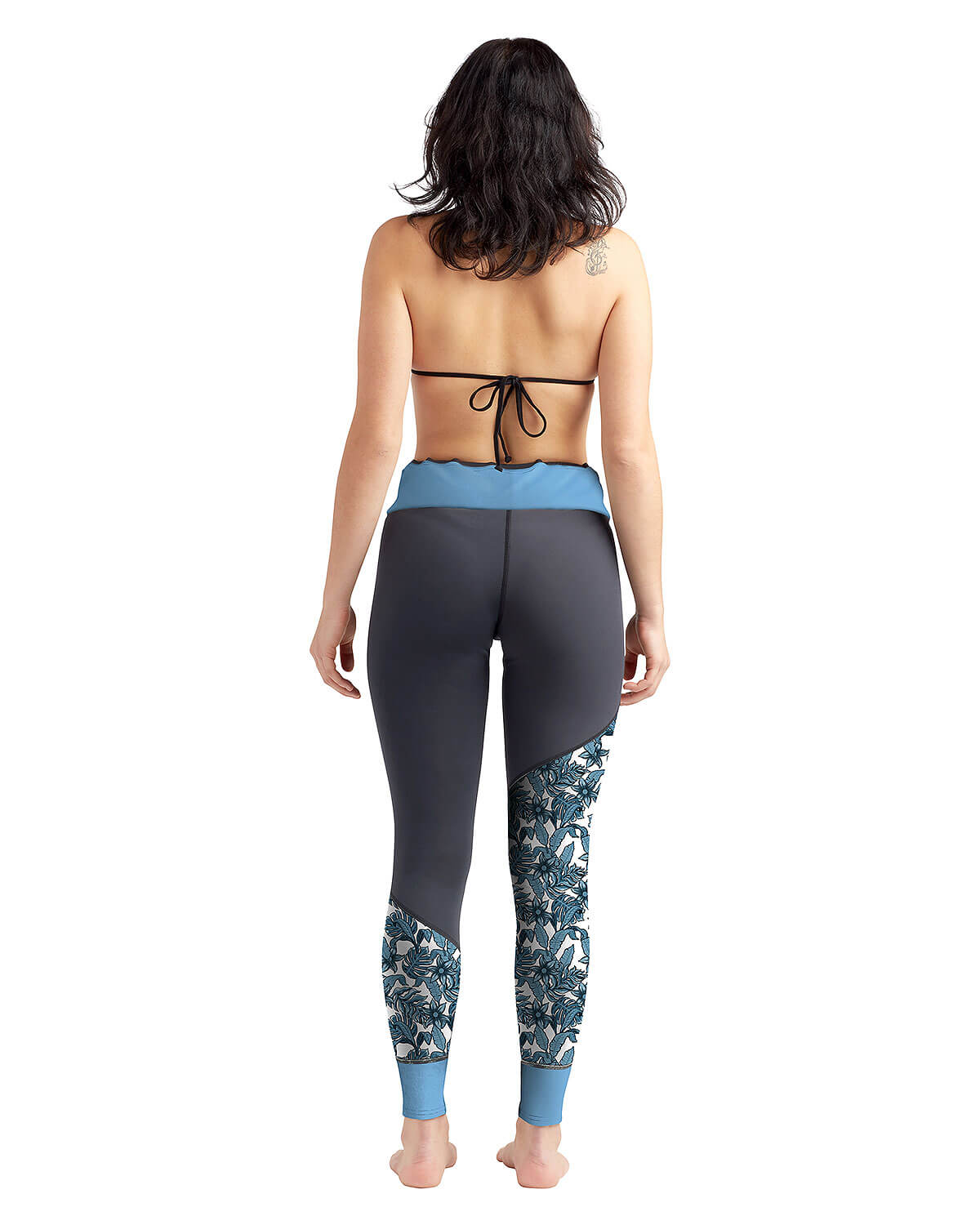 Body Glove Stellar Pant in dark gray with blue waistband and floral print panels