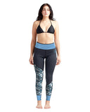 Body Glove Stellar black wetsuit pants with blue waistband and tropical floral print panels