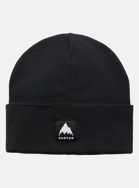 Burton black knit cuffed beanie with mountain logo patch on fold