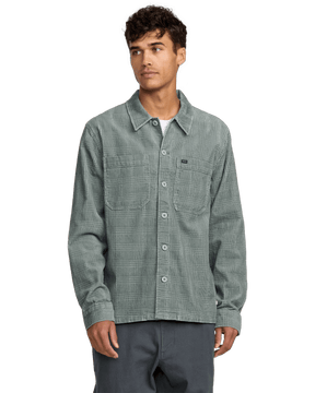 RVCA Adams sage green plaid corduroy overshirt jacket with chest pockets