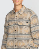 Billabong men's beige jacquard flannel shirt with geometric pattern and chest pockets
