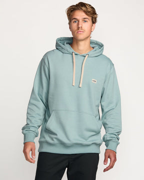 Billabong teal pullover hoodie with kangaroo pocket and cream drawstrings