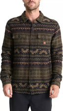 Roark Nordsman Jacquard flannel shirt in dark olive with Aztec pattern and chest pockets