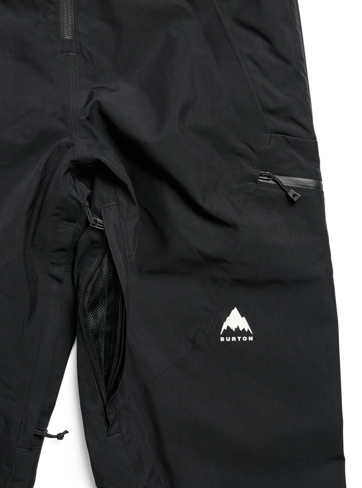 Burton women's bib snow pants with zippered thigh pocket and mesh ventilation opening