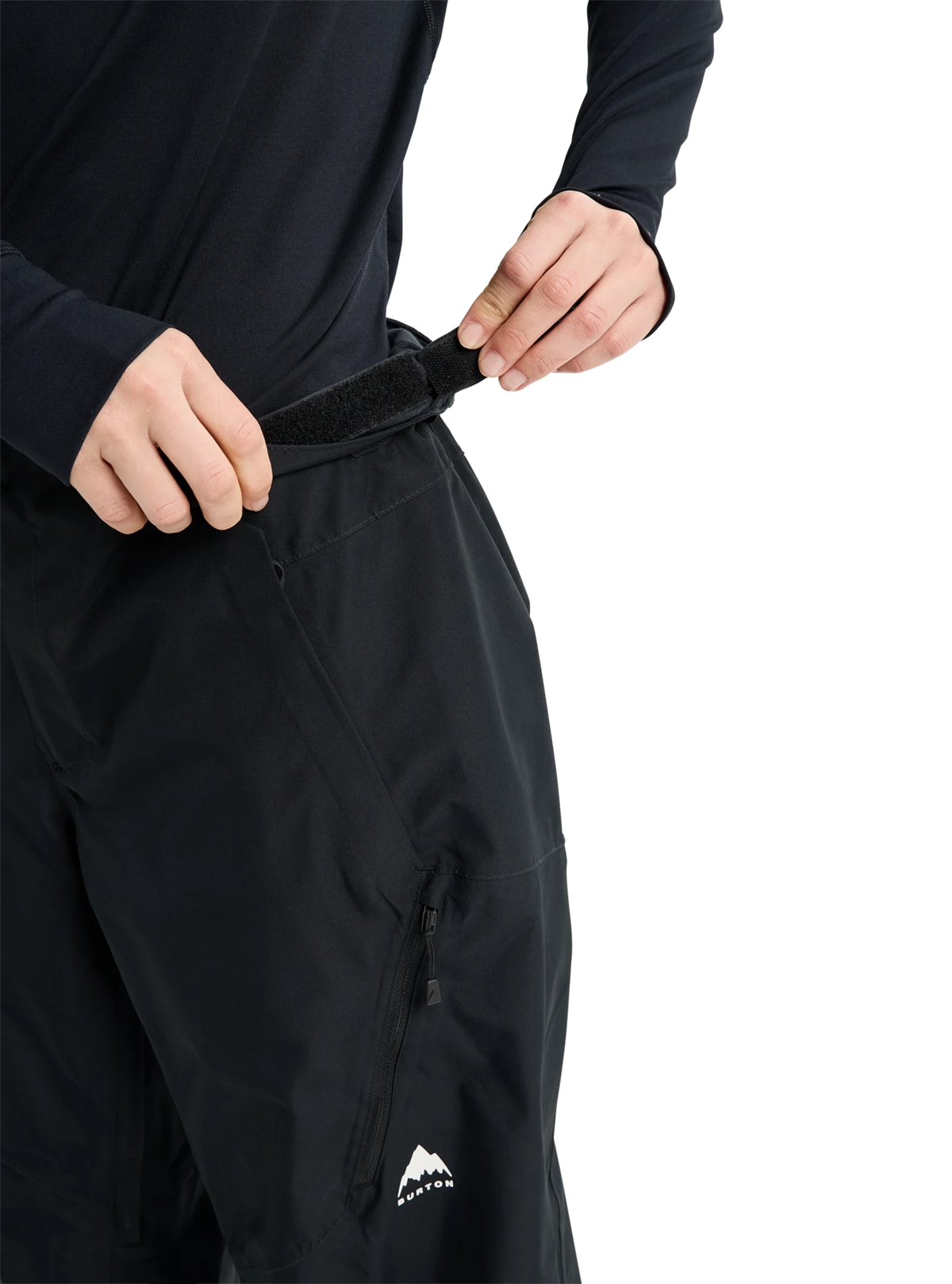 Burton women's relaxed fit snow pants with velcro waist adjustment and zippered pocket detail