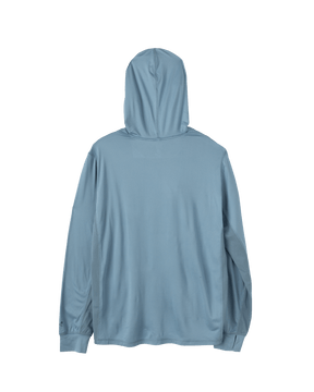 Dark Seas Bimini UV hooded long sleeve shirt in slate blue, back view