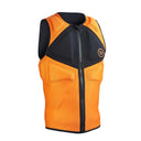 Orange and black zip-up neoprene impact vest for water sports, front view