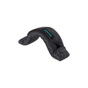 Black padded foot strap with zigzag pattern, designed for water or board sports, isolated on white