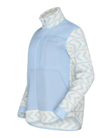 Norrona women's hybrid fleece jacket with patterned sleeves and smooth front panels