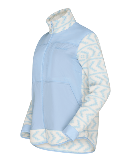 Norrona women's hybrid fleece jacket with patterned sleeves and smooth front panels