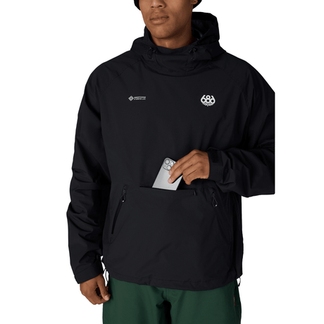 686 men's pullover hoody with hood, front kangaroo pocket, and Gore-Tex Windstopper branding